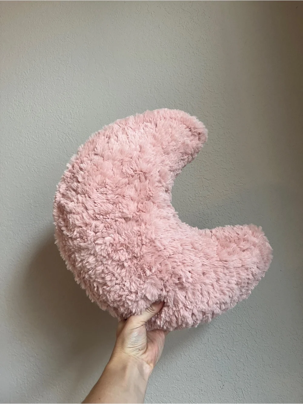 Plush Faux Fur Fluffy Crescent Moon Pillow - Soft Pink